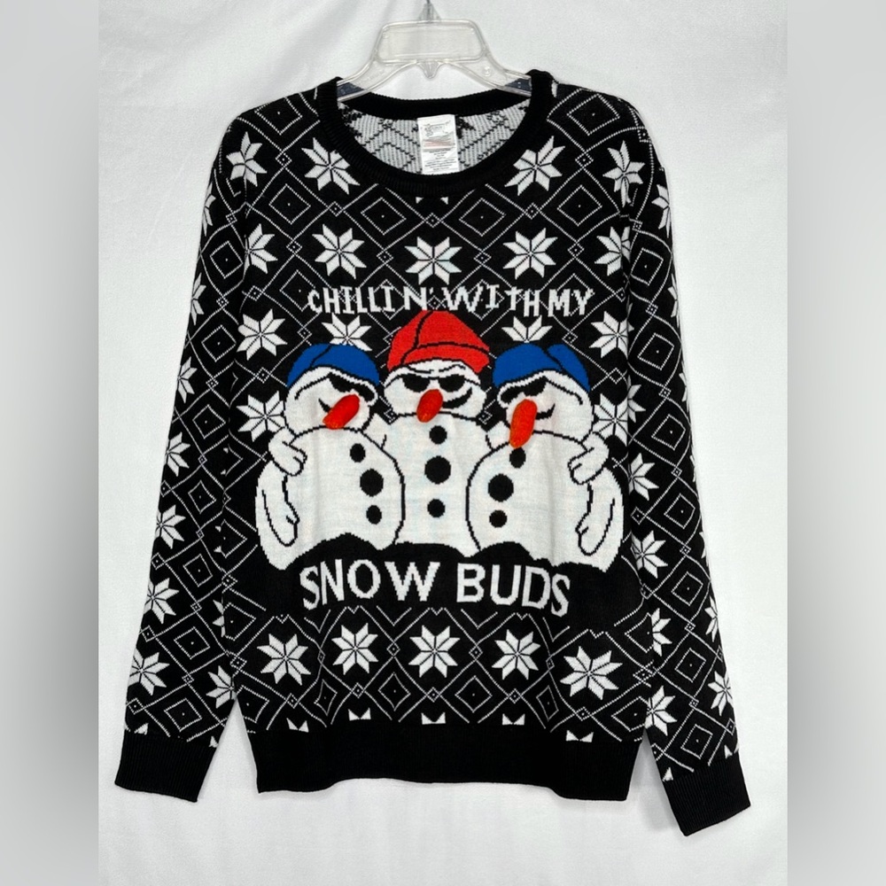 Ugly Sweater Chillin With My Snow‎ Buds Forum Novelties Black White Sz M